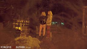 Intense Anal Threesome in Van with Two Wild Tattooed Blondes for Cash
