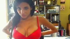 Hot bosomy brunette babe undresses and fucks her wet pussy with dildo