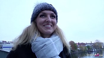 GERMAN SCOUT - Deutsche Studentin Amelie bei Fake Model Job f&uuml_r Geld gefickt nach Strassen Casting