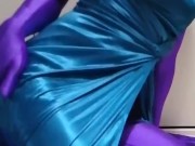 Japanese Zentai Crossdresser wearing Satin Dress