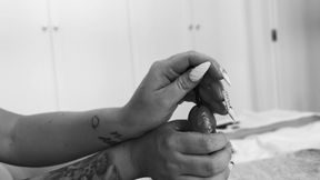 Femdom. a Busty Dominatrix Inserts Dilators Into a Stretch-wrapped Sex Slave's Urethra Until He Orgasms.