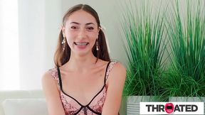 Throated - Brunette Hottie Loves Deepthroating A Huge Cock