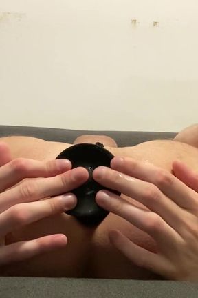 Solo gay butt plug action - stretching the hole