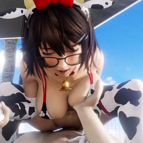 DOA Tsukushi In A Hot Cow Print Bikini Enjoying Perfect Riding Sex In The Cozy Beach Breeze With Sound