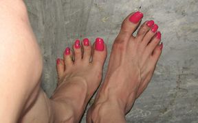 Sissy Feet Scrubbing Kitchen Floor