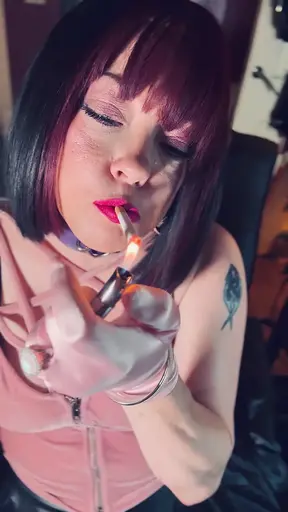 Sweet Goth Girl Tina Snua Smokes A Cork Cigarette In Satin Gloves & Jewellery - Smoking Smoker BBW OMI Snap Inhale Drifting