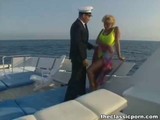 Mature blonde went to her good friend's yacht to have sex with him until he cums