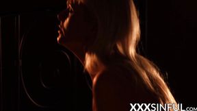 Busty blonde COUGAR mounts big cock on top style after deepthroat BJ