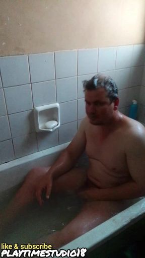Hot Hunk play with cock &amp; ass in bathtub for daddy real dirty talk to get fans