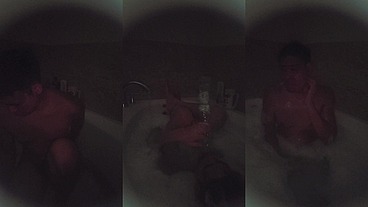 Enjoying a Bubble Bath in the Dark Early Morning