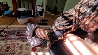 Ebony Baby Sitter Sucks, Swallows, and Plays with Cum