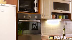 ”Hot young babe with mesmerizing little tits fucks a mature guy”