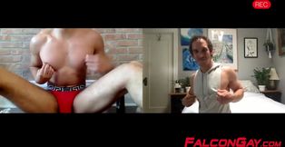 Three studs are jerking off and anal playing on live camera
