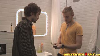 Cuckold guy lets another man plow his petite teen girlfriend