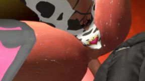 Anime cowgirl gets fucked vertical up in a sex cage show