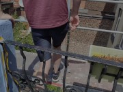A straight guys climb the scaffolding and go on my terrase and jerck on it (Risky Exhib Boy)
