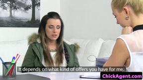 Tattooed casting lez strapon fucked by agent