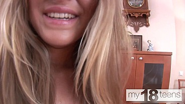 MY18TEENS - Blonde shows a deep pussy and fucks herself with a dildo in the ass