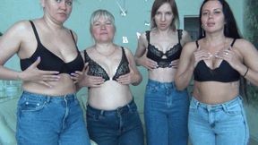 We tease you with our gorgeous bras and play with our boobs d