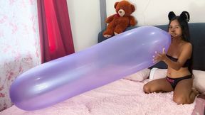 Sexy Camylle Blows To Pop Your Huge Purple Cattex Zeppelin Balloon