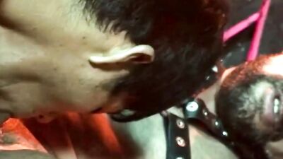 Handcuffed slave is fucked in the head and ass by his master