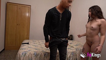 Horny brunette bangs her neighbor! He comes down any time she wants