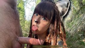 deepthroat and facefuck practice with kitty in the forest