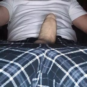 Horny guy stroking his thick cock