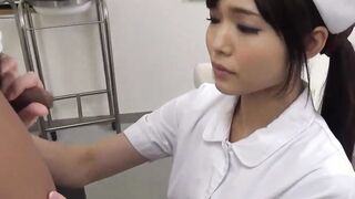 Japanese Dark Hair nurse Shino Aoi inside the doctor's office into oral action uncensored.