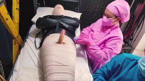 2 sadistic nurse tormenting slave with sounding