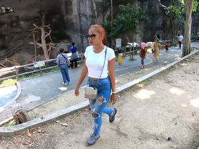 Amateur teen couple visits animal park