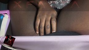 flashing my trimmed black pussy in my living room