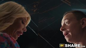 He slides between Tiffany Roussos wet slit beside his snoring stepmom