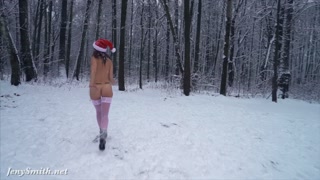 White stocking outdoor snow fight. Happy New Year wishes from Jeny Smith