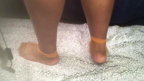 Thicck Ebony Feet in Gold stocking Booties