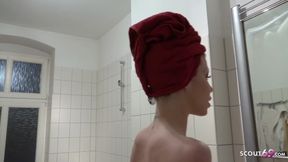 Hot stepsister caught step brother jerk with her panties and help with handjob