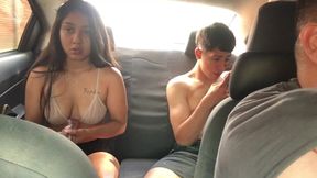 Hot girlfriends fuck in my car.