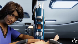 Cock milked by machine whilst female attendant watches.