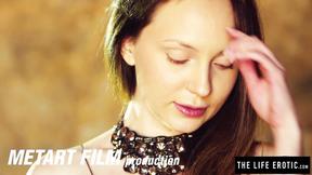 ”Slim brunette with small boobs Nataly Von rubs her pink snatch”