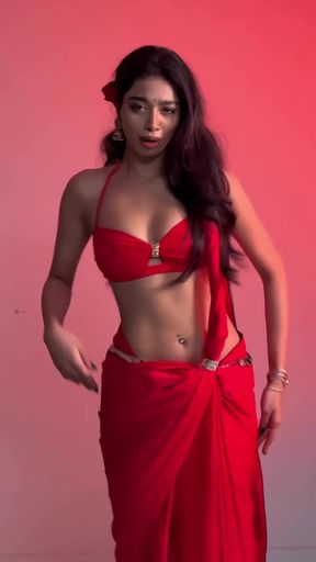 Petite Indian beauty dances in a saree for bollywood fans