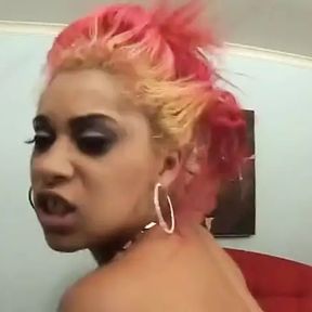 Big ass ebony with colored hair getting her twat slammed