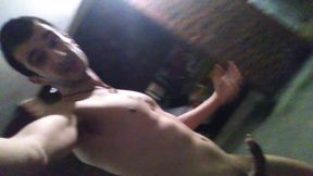 Pierced cock cumming twice in risky outdoor