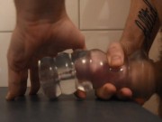 Fucking and cumming inside a see-through fleshlight