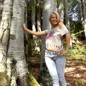 Sexy blonde whore banged hard in the wood