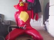 Rubber Bird Blindfolded, Milked and Overstimulated