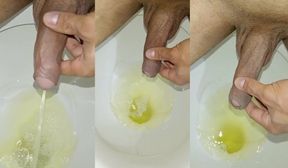 Uncut cock pissing in public bathroom desperate pissing compilation