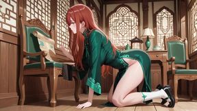 Red Hair &amp; Emerald Qipao! Lazy Seduction in the Eastern Courtyard
