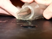 Playing with a Clear Fleshlight Sleeve Close Up and Cumming at the Camera