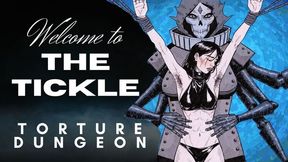 Welcome to the Tickling Dungeon slave girl with hairy pits suspended by wrists in a dark dungeon as an evil robotic device tickles her belly and armpits as she struggles in BDSM bondage fetish