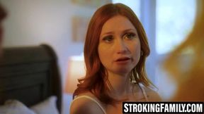 Teen guy shoots load on Scarlet Skies and two milfs